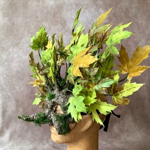 Artisan mask: 'Half tree mask' with green leaves and moss Traditional handmade mask image 8