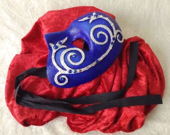Artisan mask: &#39;Elegant blue curl&#39; (3d silver curls) - Traditional handmade mask