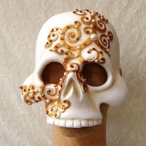 Artisan half mask: &#39;Classic skull deluxe&#39; (3d curls with rhinestones)- Traditional handmade mask