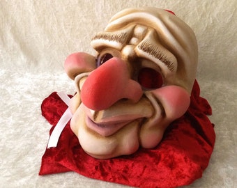 Artisan mask: 'Happy troll' (troll / goblin, pink skintones) - Traditional handmade mask