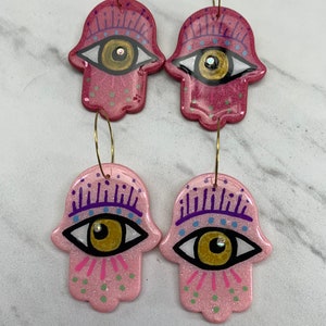 MIRA/Handmade/ polymer clay/ hand painted/ hamsa/ evil eye/ gift/ pink