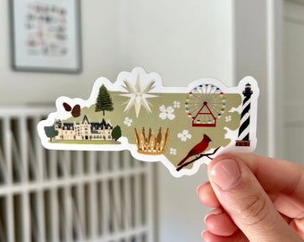 Wasserfester Vinyl-Aufkleber, North Carolina Statewide Icons, Biltmore, Charlotte, Moravian Star, Hatteras Lighthouse, Cardinal, Pine, Hartriegel