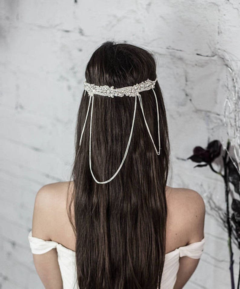 Gatsby Wedding Headpiece Art Deco Hair Accessories Bridal Hair Chain Jewelry Bridal Head Chain Art Deco Bridal Headband Forehead Jewelry