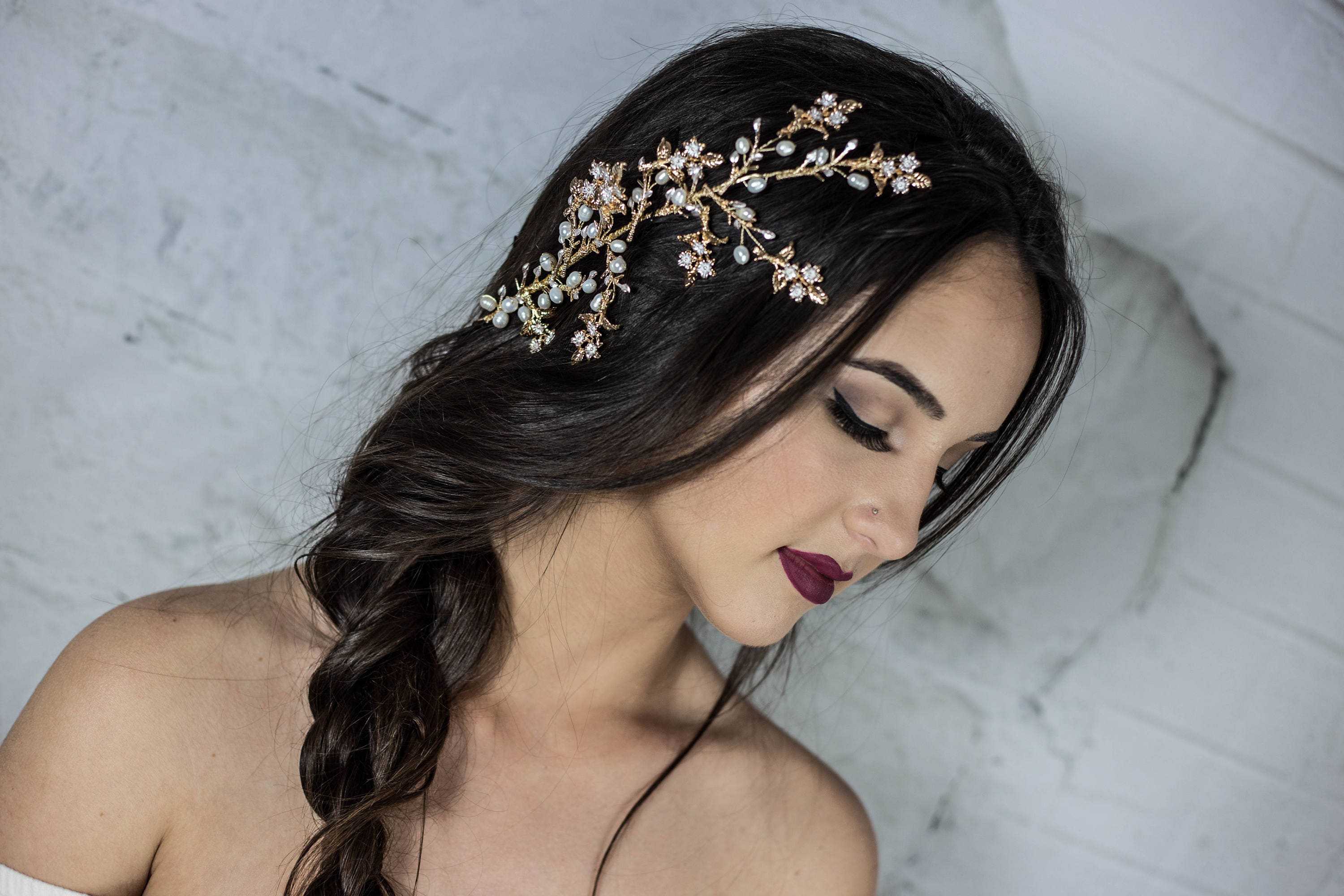Gold Bridal Hair Piece Gold Hair Comb Wedding Hair Vine Pearl Leaf