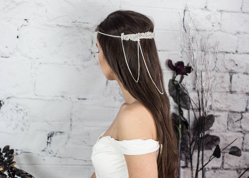 Gatsby Wedding Headpiece Art Deco Hair Accessories Bridal Hair Chain Jewelry Bridal Head Chain Art Deco Bridal Headband Forehead Jewelry