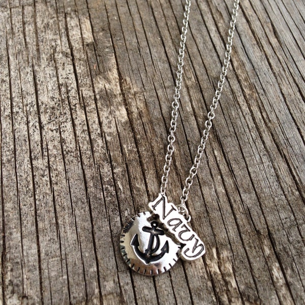 U.S. Navy necklace / Navy Wife / Navy Mom / Navy Girlfriend / Navy Sister / Navy JROTC / silver / anchor