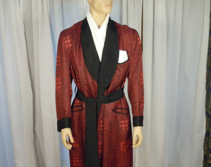 Vintage 1950's Men's Smoking Robe Red/black Heavy Etsy