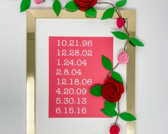 special dates framed wall art - family dates/anniversary/valentine's day/wedding gift/grandparent gift/housewarming/new home gift/keepsake