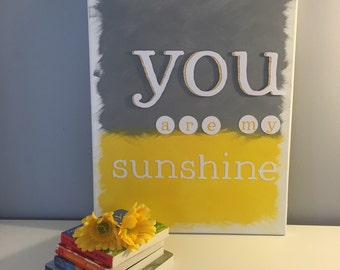new: free shipping! you are my sunshine canvas wall art - yellow and grey canvas wall art/nursery art/baby room/yellow and grey nursery