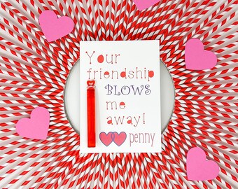 your friendship blows me away valentines cards - classroom valentine, kids valentine, non food valentine