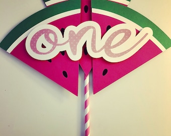 one in a melon cake topper - smash cake/first birthday/watermelon birthday/girl birthday/boy birthday/watermelon slice/pink and green