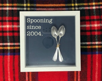 spooning since (year) framed shadow box - personalized decor/anniversary/wedding gift/housewarming/home decor/gallery wall/shelf sitter