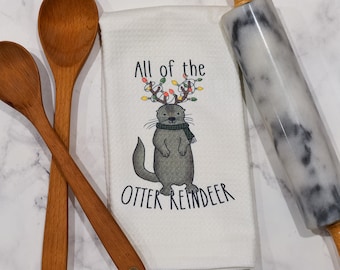 All of the Otter Reindeer Towel | Christmas Otter Towel | Stocking Stuffer | Microfiber Towel | Housewarming Gift | Hostess Gift