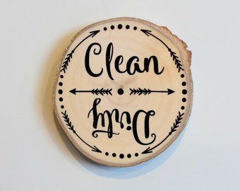 Rustic Clean Dirty Kitchen Dishwasher Wooden Magnet