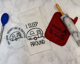Camping Gift Set | Trailer Gift Set | Microfiber Towel | Cutting Board | Pot Holder | Housewarming Gift | Bridal Shower Gift | Hostess Gift
