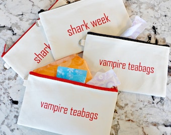 Tampon/Pads Pouch - Vampire Teabags & Shark Week Zippered Bag