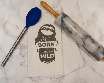 Funny Kitchen Towel | Born To Be Mild | Sloth | Microfiber Towel | Housewarming Gift | Bridal Shower Gift | Hostess Gift