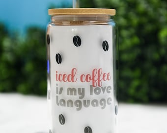 16oz Can Shaped Glass Cup, Bamboo Lid Glass Can, Iced Coffee is my Love Language, Iced Coffee, Coffee Lover Gift, Coffee Gift, Glass Can