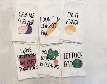 Funny Kitchen Towel | Vegetable Puns | Punny Vegetable Towels | Microfiber Towel | Housewarming Gift | Bridal Shower Gift | Hostess Gift