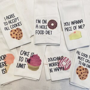 Funny Kitchen Towel Dessert Puns Punny Dessert Towels Microfiber Towel Housewarming Gift Bridal Shower Gift Hostess Gift image 1