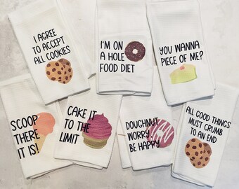 Funny Kitchen Towel | Dessert Puns | Punny Dessert Towels | Microfiber Towel | Housewarming Gift | Bridal Shower Gift | Hostess Gift