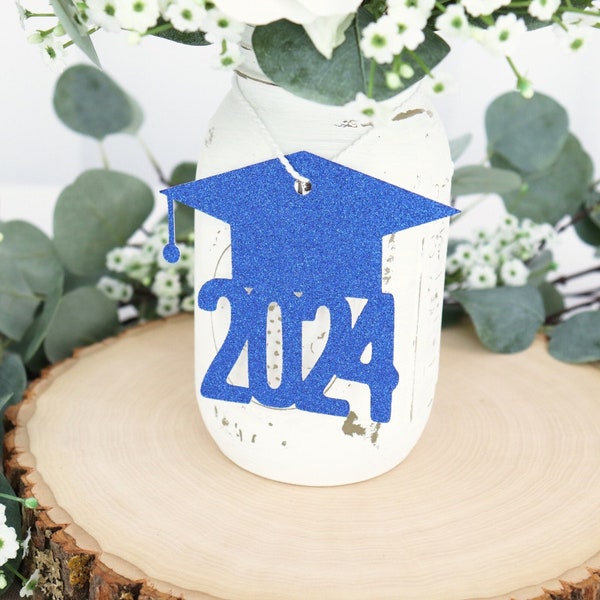 2024 Grad Party Centerpieces, 2024 Graduation Decor, 2024 Graduation Cap Centerpiece, Graduation Decorations 2024, 2024 Mason Jar Tag