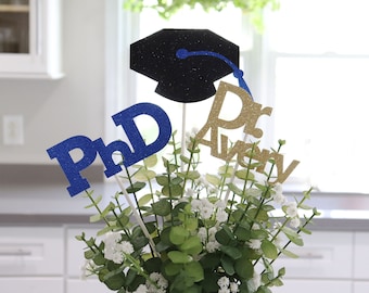 2025 PhD Graduation Table Centerpiece Set, Royal Blue PhD Graduation Decorations, Personalized 2025 PhD Party Supplies for PhD Graduate
