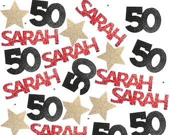 50th Birthday Decorations, 50 Birthday Confetti, 50th Birthday Gift for Women, Confetti includes 50, Star and Custom Name - 25 Pieces