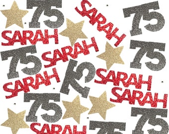 75th Birthday Decoration, 75 Confetti, Personalized 75th Birthday Confetti, Confetti Includes 75, Star and Name - 25 Pieces