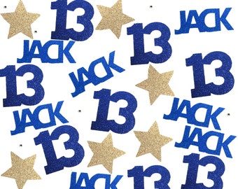 Personalized Custom Name Confetti, 13th Birthday Decorations, Confetti includes 13, Star and Name - 25 Pieces