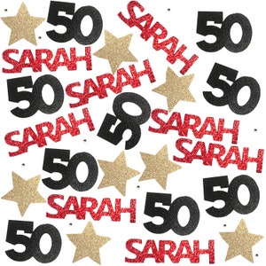 50th Birthday Decorations, 50 Birthday Confetti, 50th Birthday Gift for Women, Confetti includes 50, Star and Custom Name - 25 Pieces