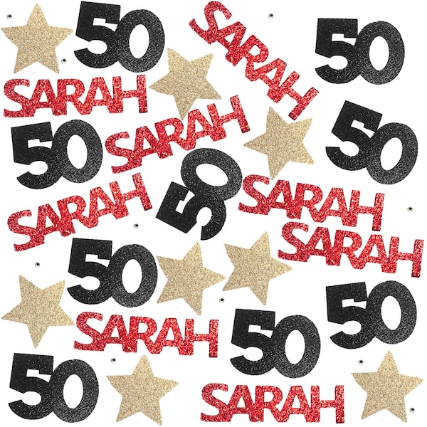 50th Birthday Decorations, 50 Birthday Confetti, 50th Birthday Gift for Women, Confetti includes 50, Star and Custom Name - 25 Pieces