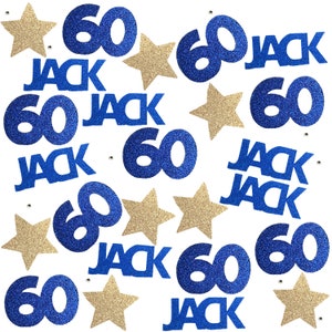 60th Birthday Confetti, 60th Birthday Party Decorations, Personalized Confetti, Confetti includes 60, Star and Name - 25 Pieces