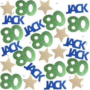 80th Birthday Decoration, 80 Table Confetti, Personalized Birthday Confetti, Confetti Includes 80, Star and Name - 25 Pieces