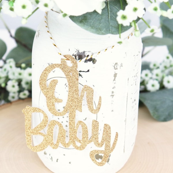 Oh Baby Baby Shower Decoration, Baby Shower Gold Mason Jar Tags, Gender Reveal Baby Decorations, Oh Baby Table Centerpiece Tags