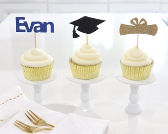 Graduation Cupcake Toppers, Class of 2024 Graduation Decorations, Custom Name Cupcake Pick for Son's Graduation Dessert Table