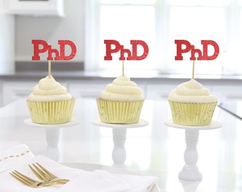 PhD Grad Party Cupcake Toppers, PhD Graduation Decorations 2024, Doctorate Graduation Party Decor for 2024 PhD Grad