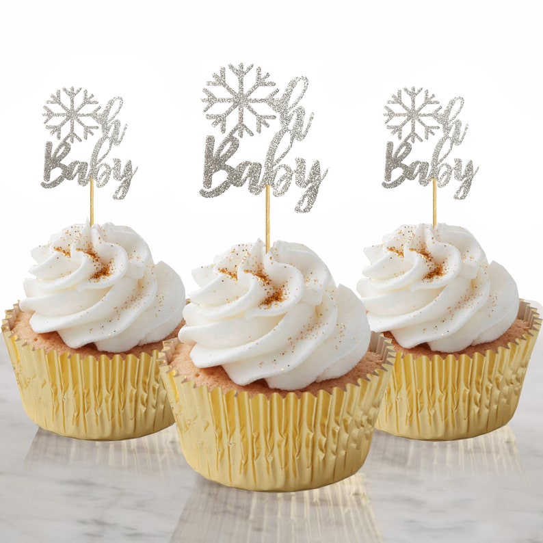 6 or 12 CT. Gender Reveal Party Decorations Snowflake Cupcake Topper Baby Shower Decorations Oh Baby Cupcake Topper
