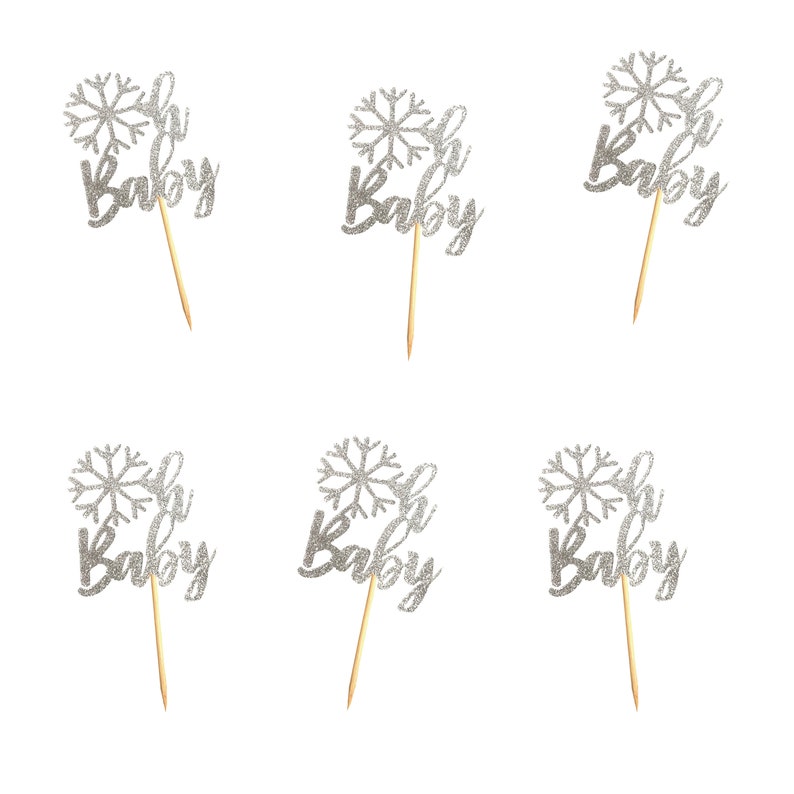 6 or 12 CT. Gender Reveal Party Decorations Snowflake Cupcake Topper Baby Shower Decorations Oh Baby Cupcake Topper