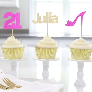 21st Birthday, 21st Birthday Decoration, 21st Birthday Cupcake Topper, Custom Name Cupcake Topper, 21 Birthday