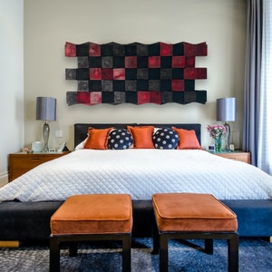 Large Wooden Wall Sound Diffuser, Acoustic Panel Art, 3d mosaic Wood Block Slat Wall Art, Living room wood wall art, above bed decor.