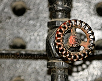 Industrial Art Red Valve Metal Old Train Part Fine Art Photograph