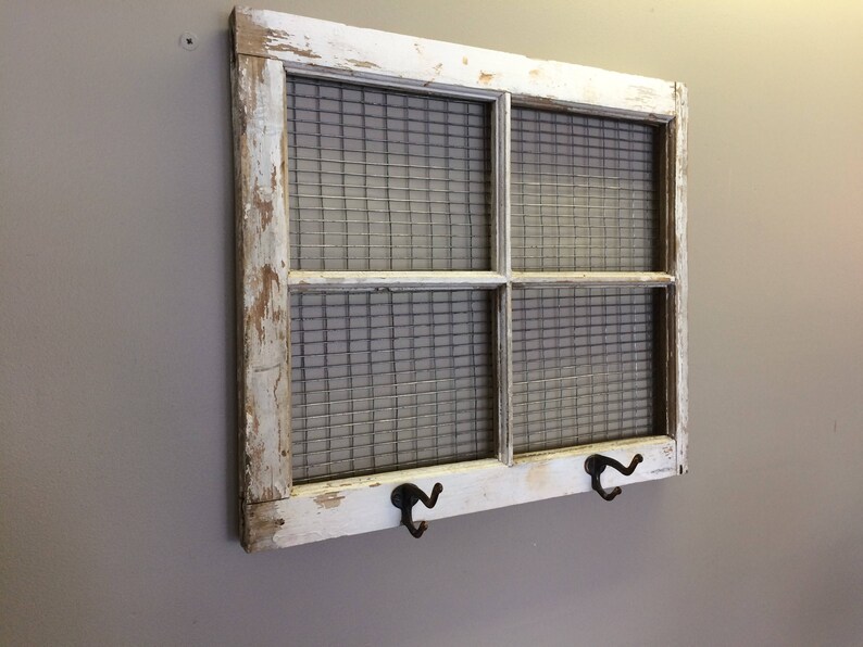 Vintage Window Frame Wall Decor with Antique Hooks Etsy