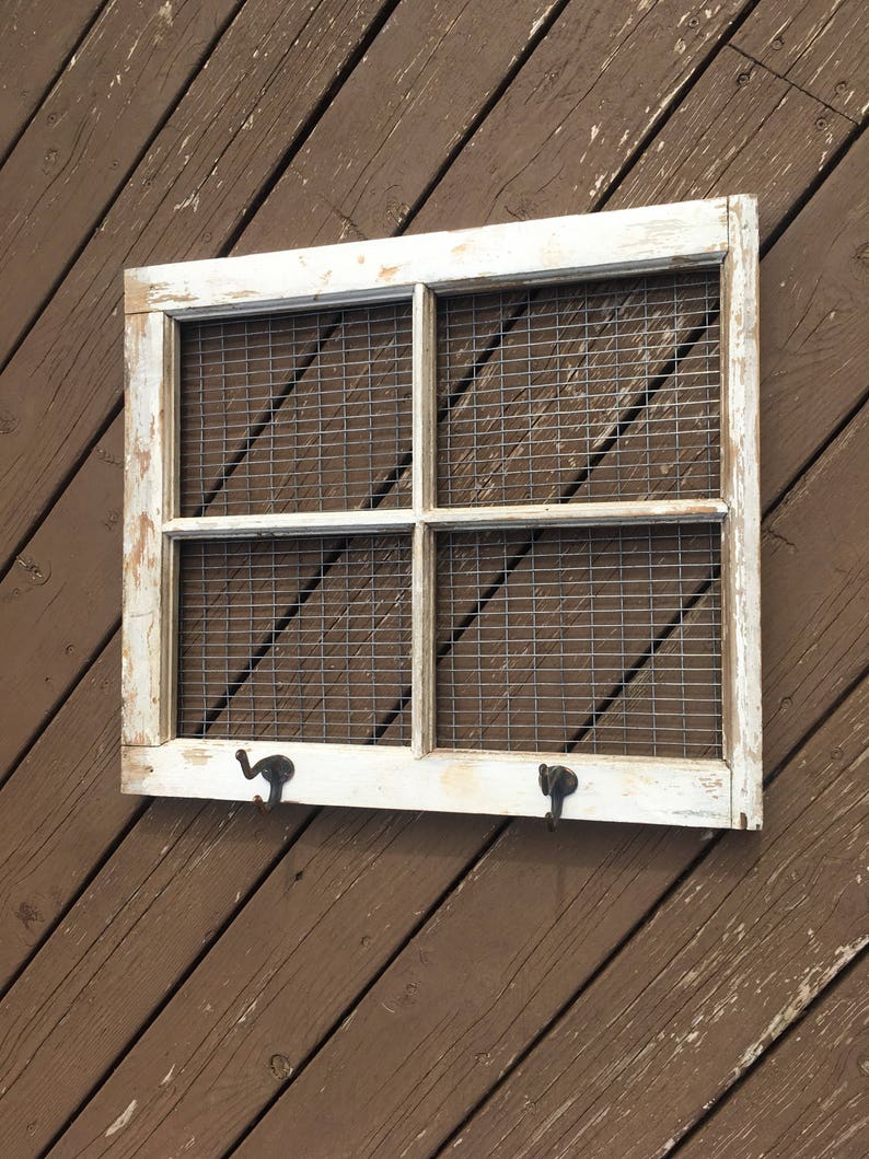 Vintage Window Frame Wall Decor with Antique Hooks Etsy