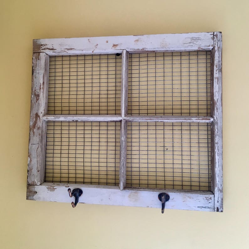Vintage Window Frame Wall Decor with Antique Hooks Etsy
