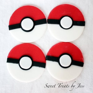 Set of 12 Pokemon Pokeball Edible Fondant Cupcake Toppers