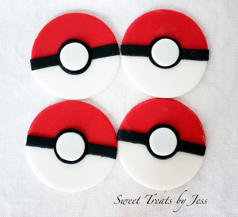 Set of 12 Pokemon Pokeball Edible Fondant Cupcake Toppers Etsy