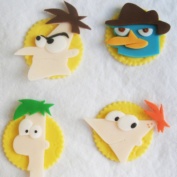 Set of 12 Phineas and Ferb Fondant Edible Cupcake Toppers