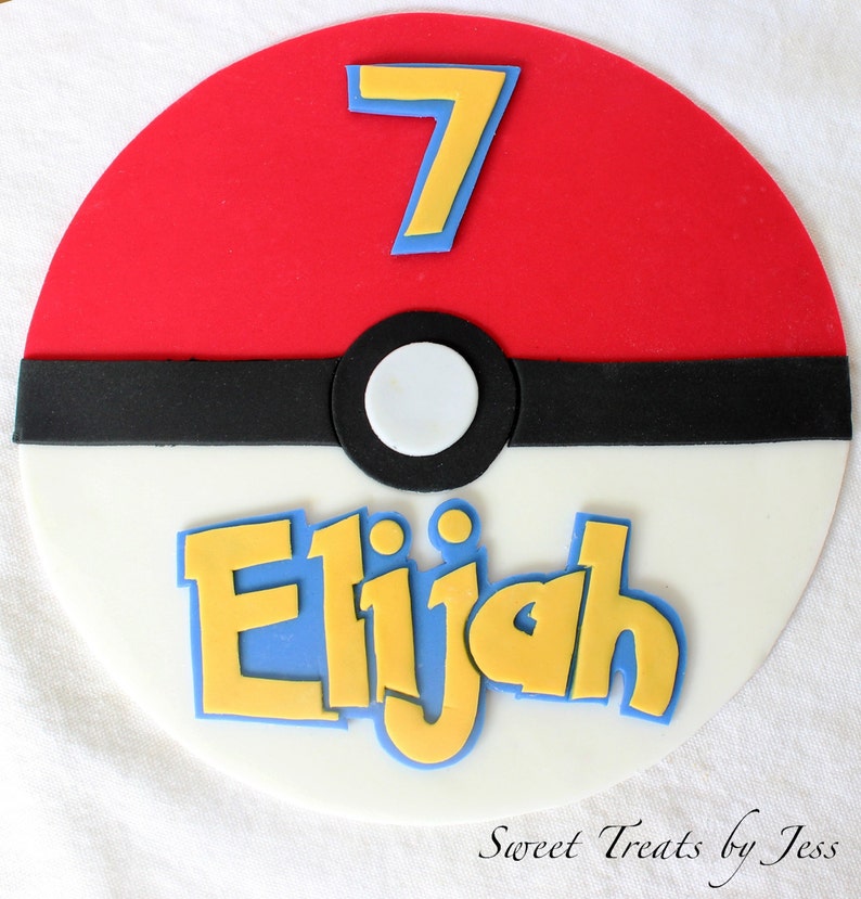 8 Pokemon Fondant Cake Topper Name and Age Pokeball Etsy