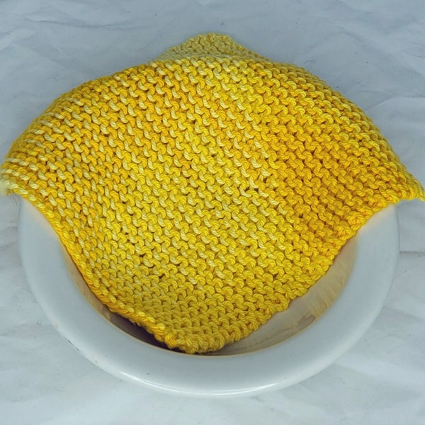 Yellow Variegated Hand Knit Cotton Dishcloth/ Washcloth, 6.5 Inch, Sunshine Multi, Housewarming Gift, Baby Shower Gift